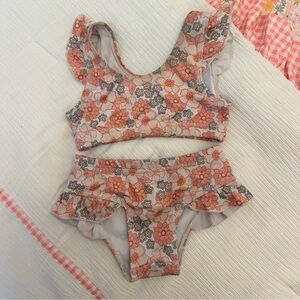 Girls Floral Ruffle Bikini Set - Pink Floral